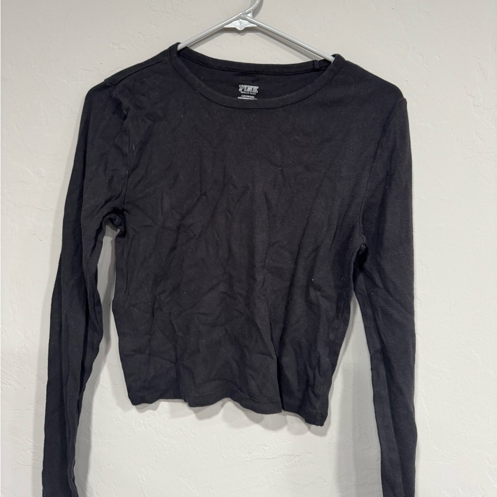 Pink Black long sleep crop top